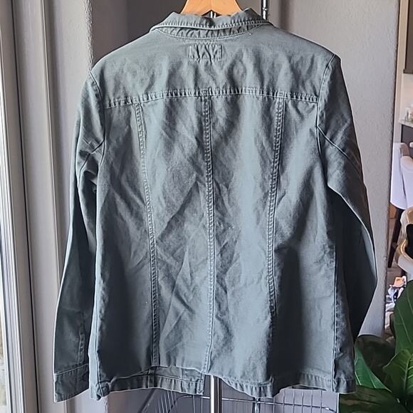 Women's True Religion Army Green Cargo Light Denim Military style Jacket Y2K - Picture 6 of 11